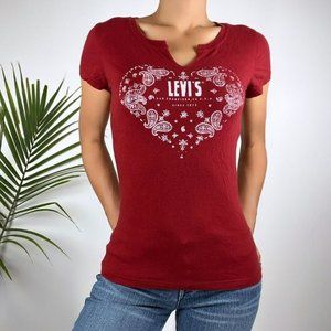 Vintage Y2K Indie Red Levi's V Neck Comfy Women's Tshirt / Size: Small